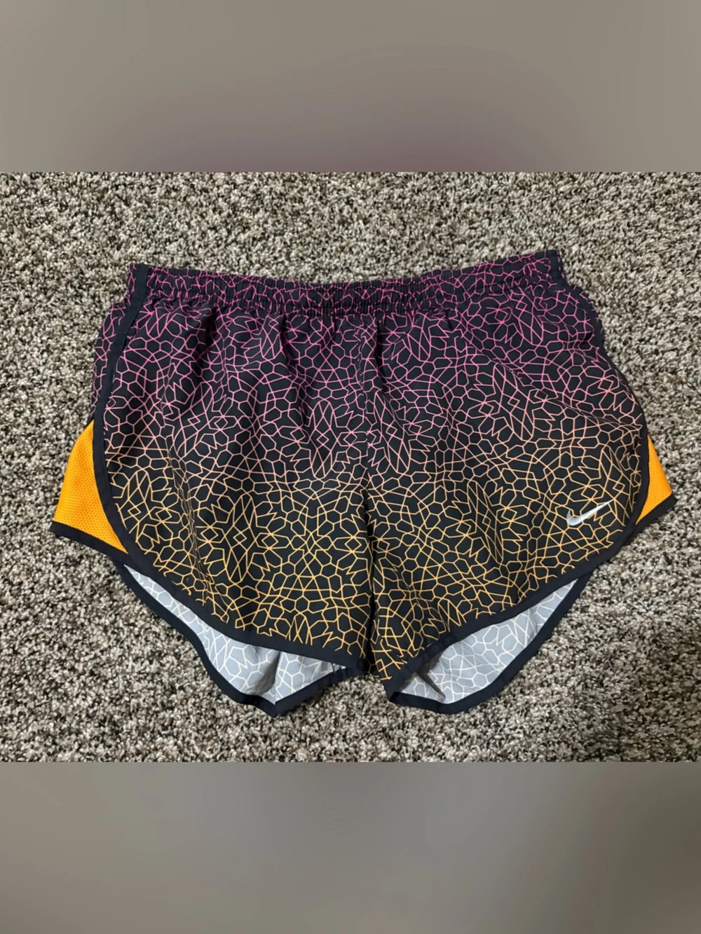 Nike Women's Pink-to-Orange Gradient Geo Print Athletic Shorts